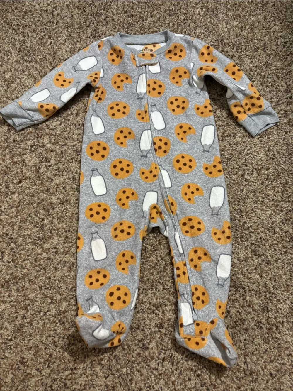Carter's Gray Milk & Cookie and Mustard Giraffe Footed One-Pieces